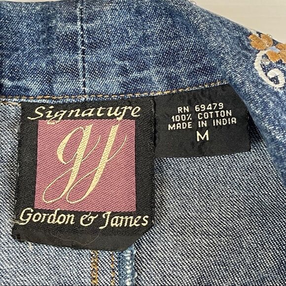 Vintage Signature Gordon & James Blue Denim Blazer Embroidered Lapels Women's M - Picture 6 of 9